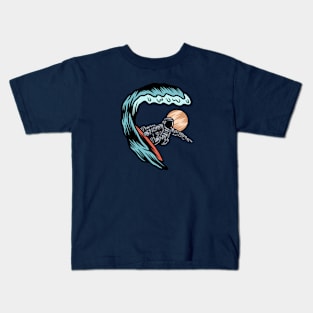 Surfing Astronaut Riding a Wave Kids T-Shirt